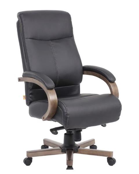 Lorell Wood Base Leather High-Back Executive Chair